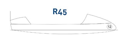 Line drawing of a Rannoch Adventure R45 Ocean rowing boat